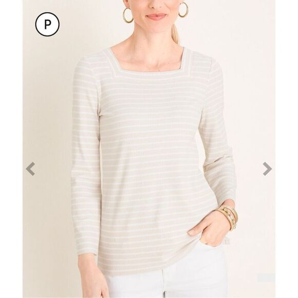 Chico’s Ribbed Square Neck Striped Top Size Medium - Picture 1 of 6